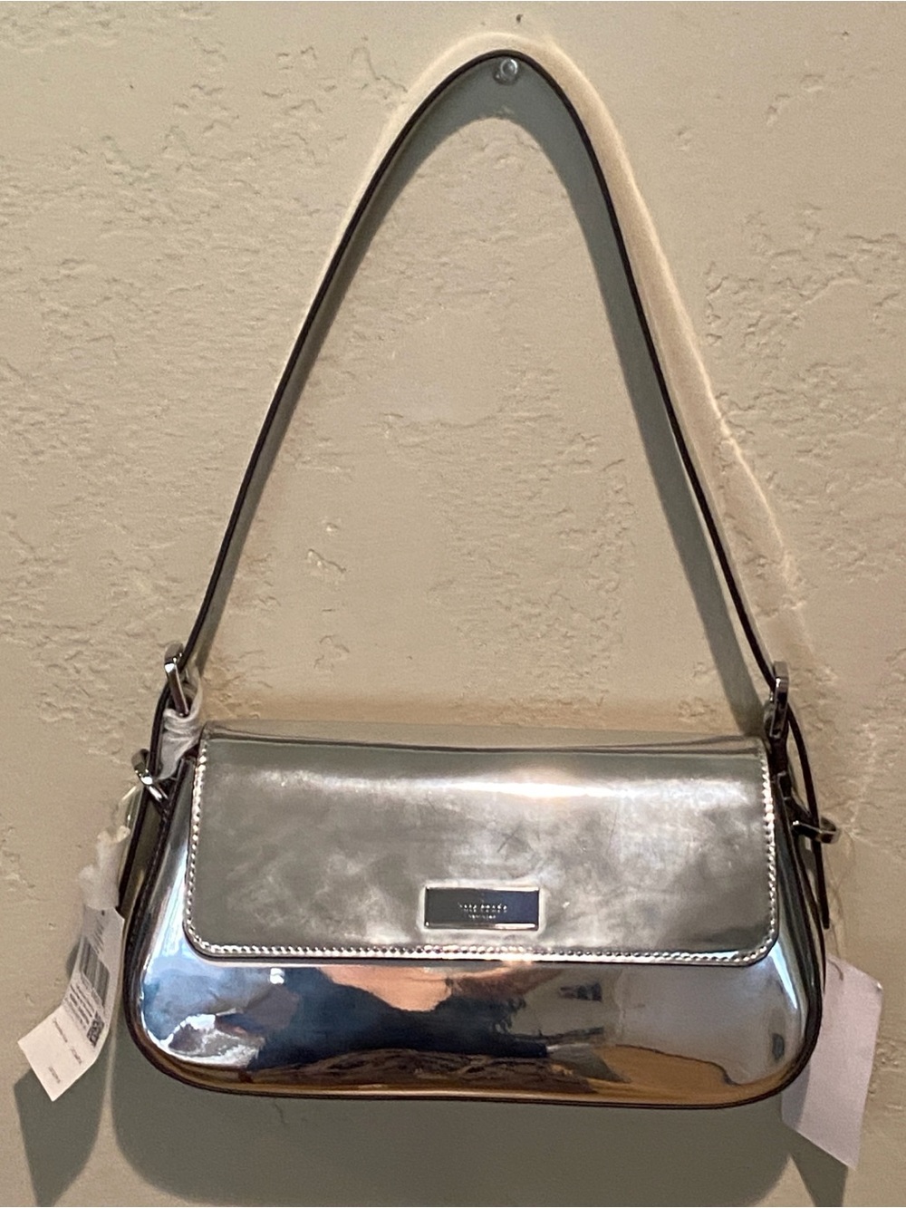 NWT Kate spade Mirror Silver Metallic Silver Shoulder Bag. MSRP $300
